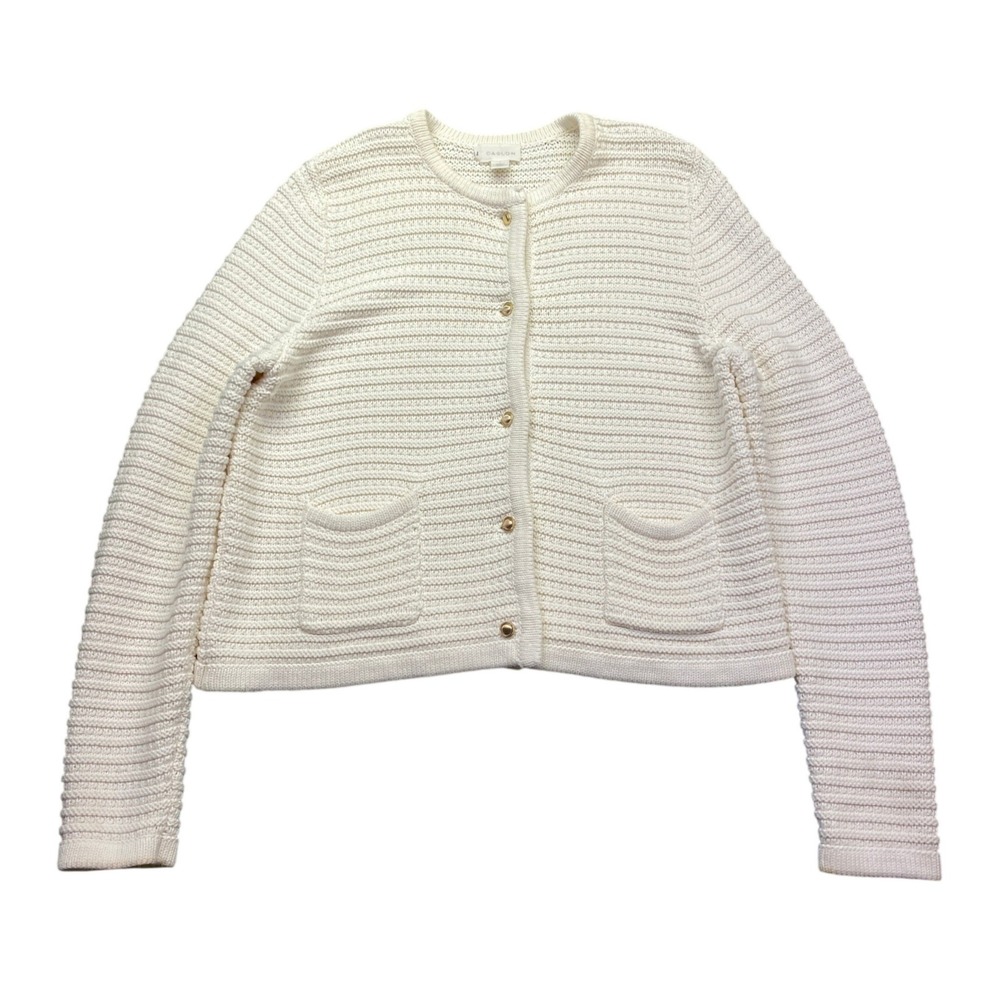 Caslon Womens Large White 100% Pima Cotton Button Front Cardigan Sweater